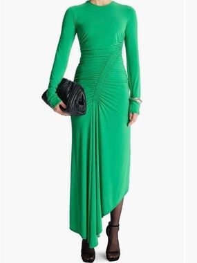 A.L.C. Emerald Green Long-Sleeve Ruched Maxi Dress Adeline. Worn only 2 times